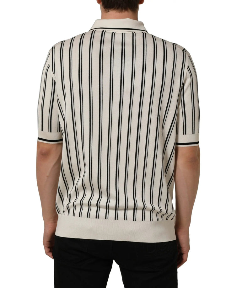 Dolce &amp; Gabbana Sample Sale | Dolce &amp; Gabbana White Black Stripe Collared Polo T-shirt - | Designer outlet