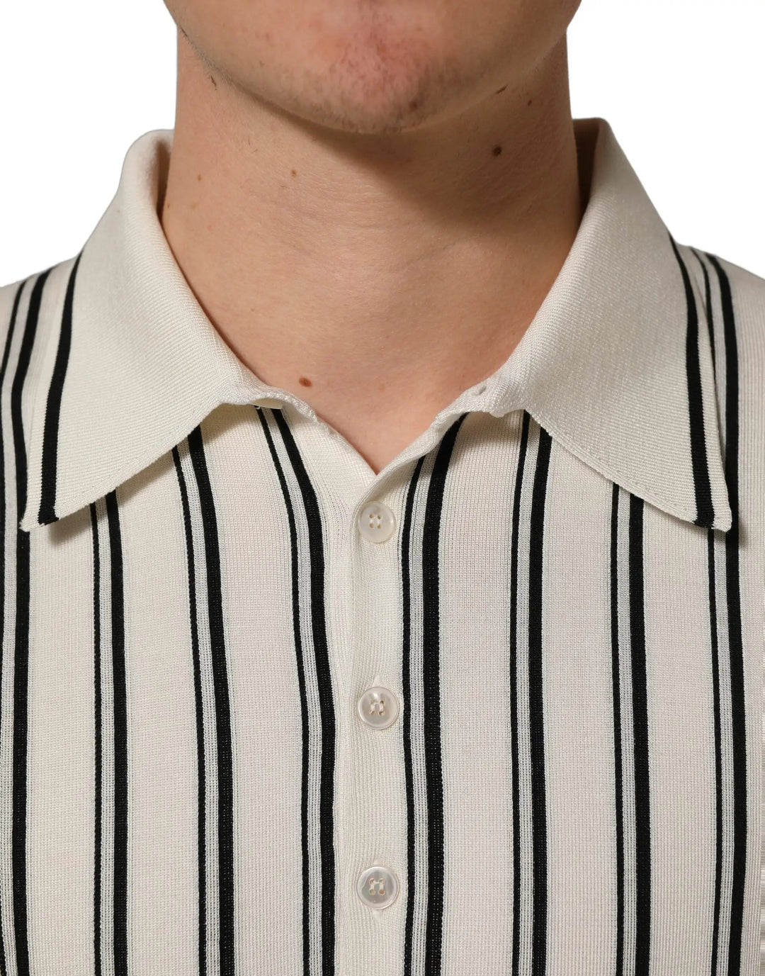 Dolce &amp; Gabbana Sample Sale | Dolce &amp; Gabbana White Black Stripe Collared Polo T-shirt - | Designer outlet