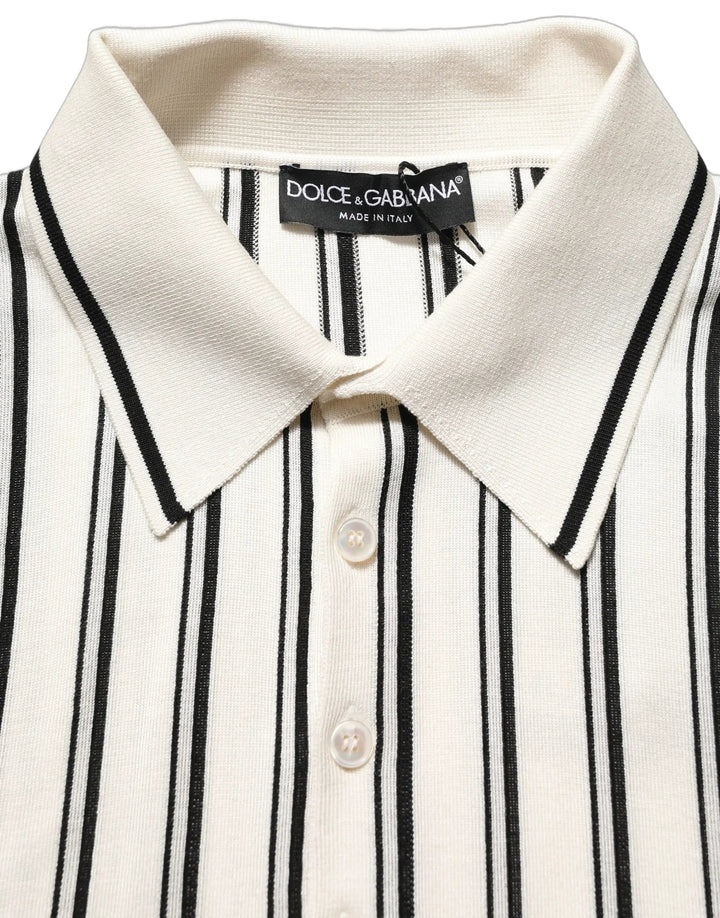 Dolce &amp; Gabbana Sample Sale | Dolce &amp; Gabbana White Black Stripe Collared Polo T-shirt - | Designer outlet