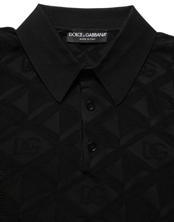 Dolce &amp; Gabbana Sample Sale | Dolce &amp; Gabbana Black Silk Short Sleeve Knit Polo T-shirt - | Designer outlet