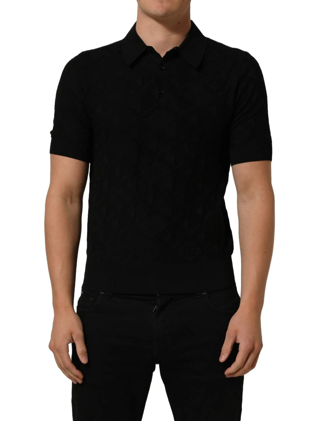 Dolce &amp; Gabbana Sample Sale | Dolce &amp; Gabbana Black Silk Short Sleeve Knit Polo T-shirt - | Designer outlet