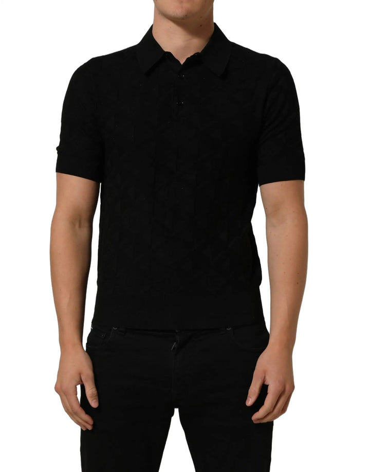 Dolce &amp; Gabbana Sample Sale | Dolce &amp; Gabbana Black Silk Short Sleeve Knit Polo T-shirt - | Designer outlet
