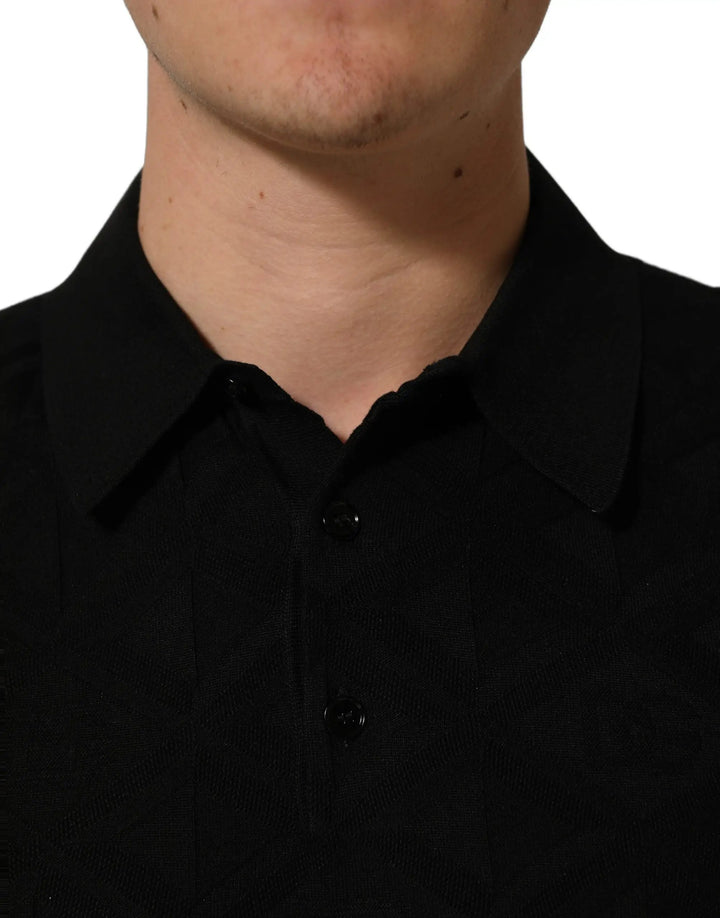 Dolce &amp; Gabbana Sample Sale | Dolce &amp; Gabbana Black Silk Short Sleeve Knit Polo T-shirt - | Designer outlet