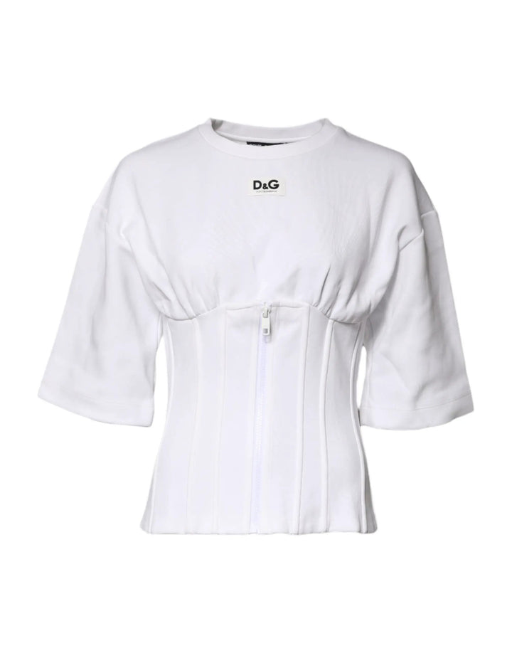 Dolce &amp; Gabbana Sample Sale | Dolce &amp; Gabbana White Cotton Blend Corset Style Blouse Top - | Designer outlet