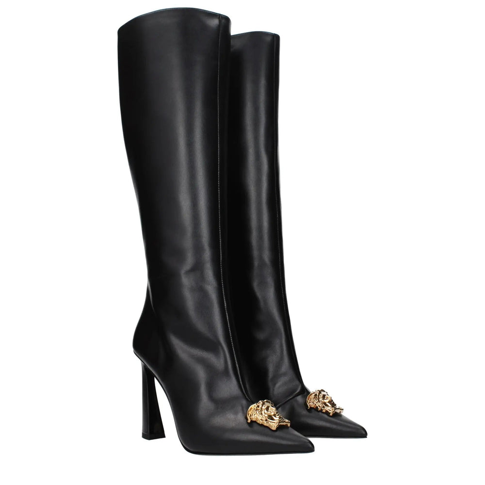 Versace Sample Sale | Versace Black Leather High Heel Boots - | Designer outlet