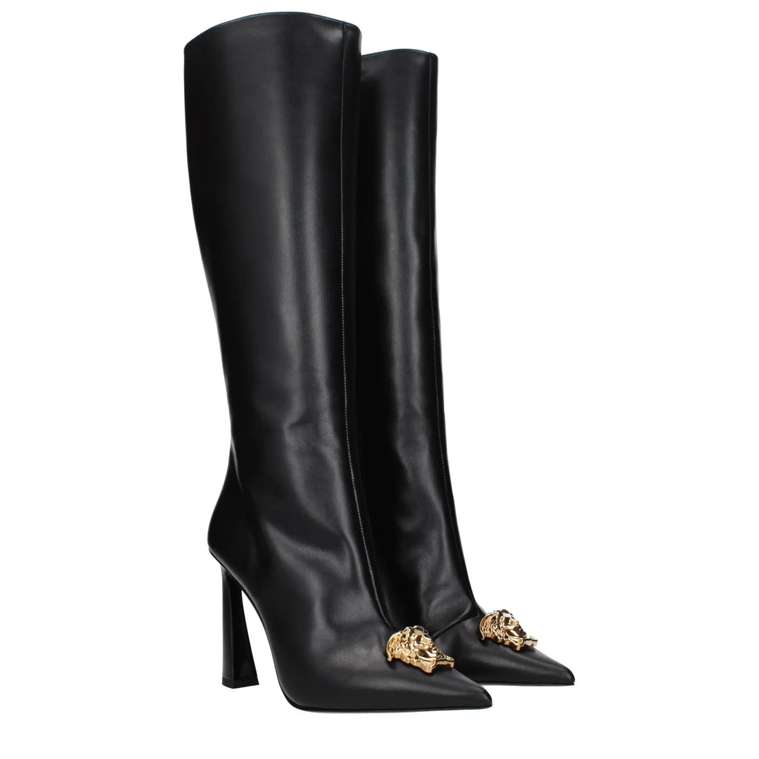 Versace Sample Sale | Versace Black Leather High Heel Boots - | Designer outlet