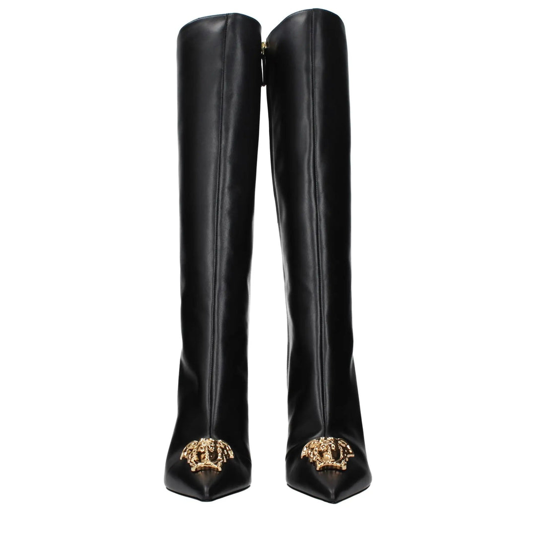 Versace Sample Sale | Versace Black Leather High Heel Boots - | Designer outlet