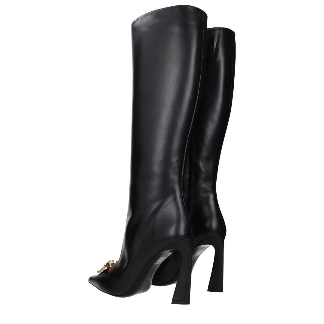 Versace Sample Sale | Versace Black Leather High Heel Boots - | Designer outlet