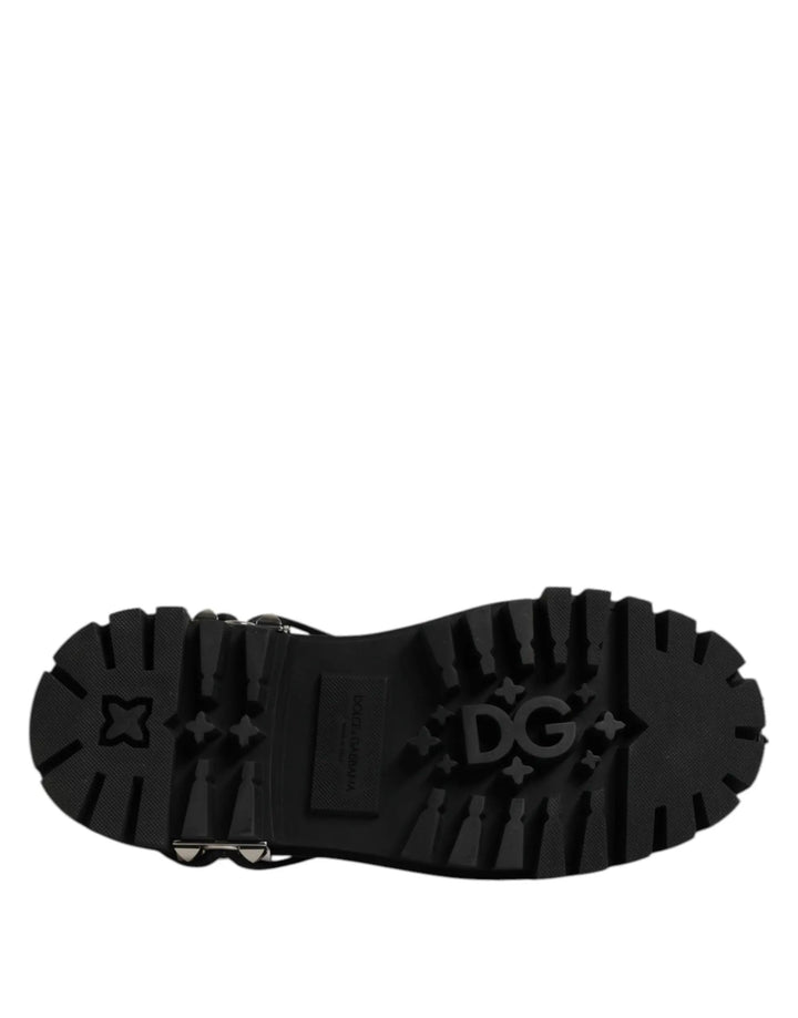 Dolce &amp; Gabbana Sample Sale | Dolce &amp; Gabbana Black Studded Leather Hi-Trekking Derby Men Shoes - | Designer outlet