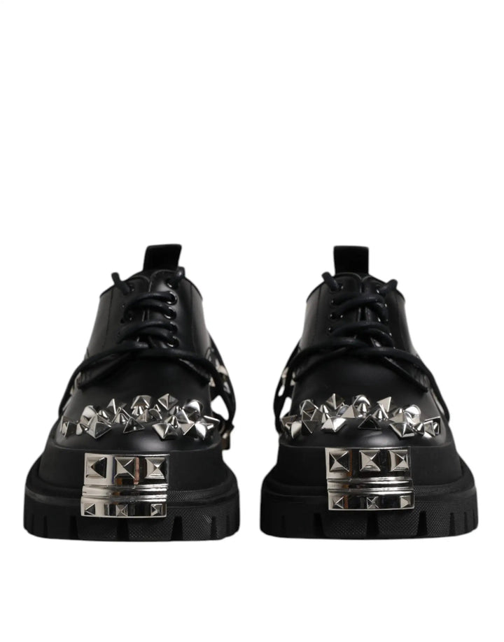 Dolce &amp; Gabbana Sample Sale | Dolce &amp; Gabbana Black Studded Leather Hi-Trekking Derby Men Shoes - | Designer outlet