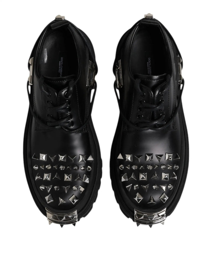 Dolce &amp; Gabbana Sample Sale | Dolce &amp; Gabbana Black Studded Leather Hi-Trekking Derby Men Shoes - | Designer outlet