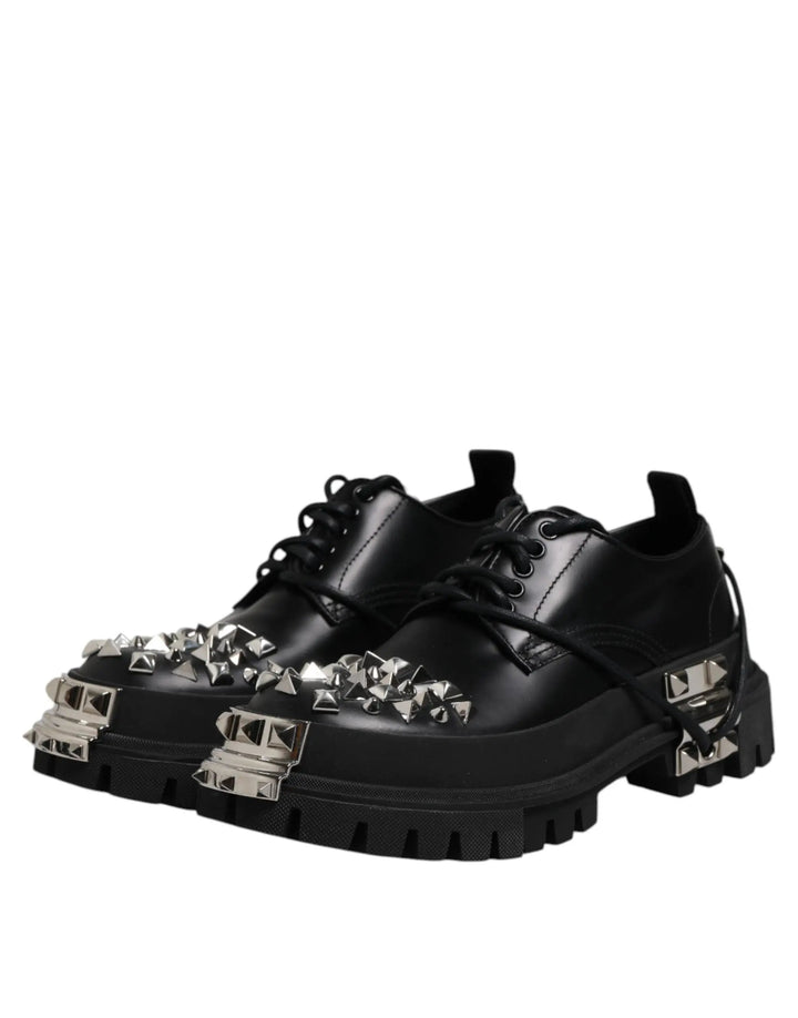 Dolce &amp; Gabbana Sample Sale | Dolce &amp; Gabbana Black Studded Leather Hi-Trekking Derby Men Shoes - | Designer outlet