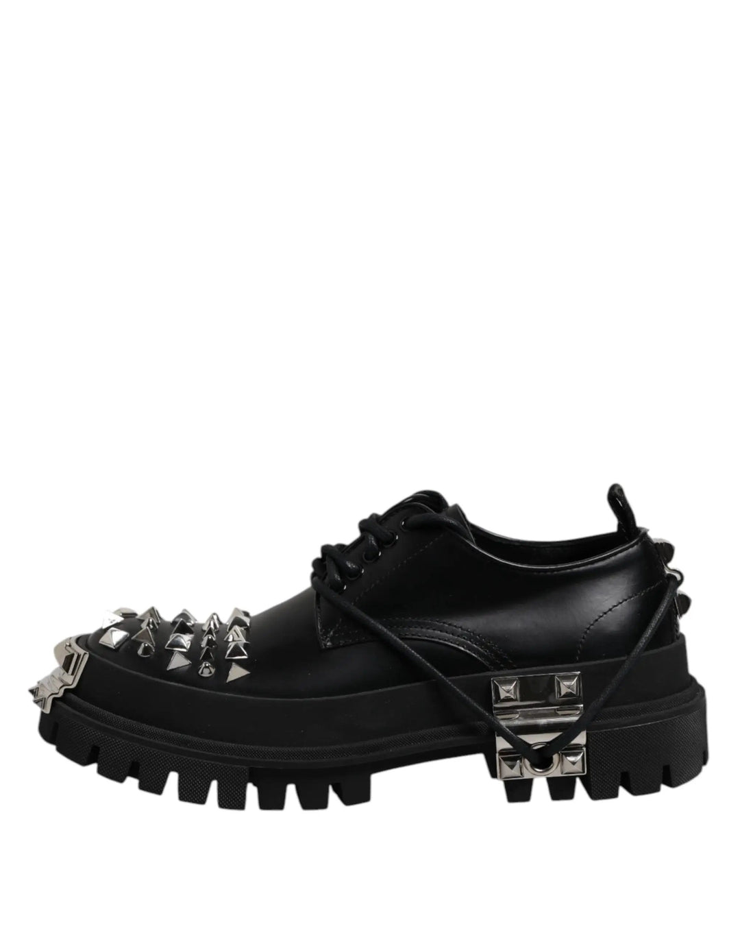 Dolce &amp; Gabbana Sample Sale | Dolce &amp; Gabbana Black Studded Leather Hi-Trekking Derby Men Shoes - | Designer outlet