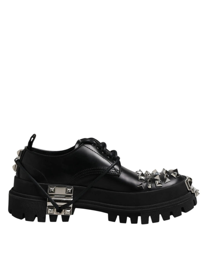 Dolce &amp; Gabbana Sample Sale | Dolce &amp; Gabbana Black Studded Leather Hi-Trekking Derby Men Shoes - | Designer outlet