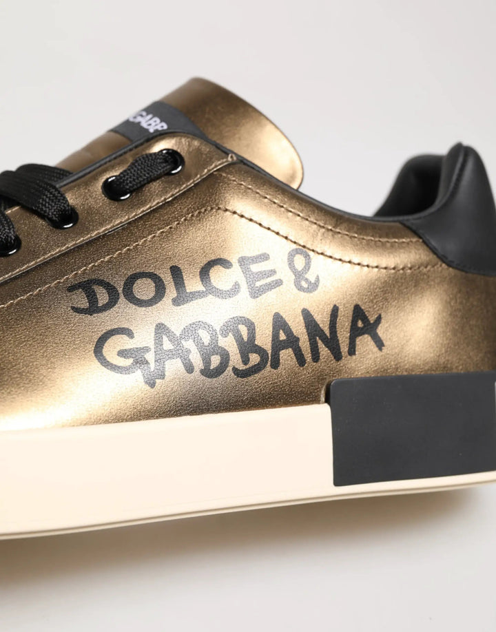 Dolce &amp; Gabbana Sample Sale | Dolce &amp; Gabbana Gold Portofino Calf Leather Sneakers Shoes - | Designer outlet