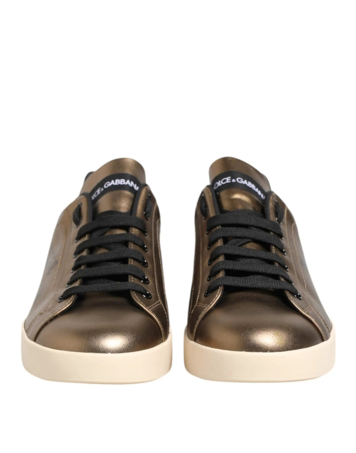 Dolce &amp; Gabbana Sample Sale | Dolce &amp; Gabbana Gold Portofino Calf Leather Sneakers Shoes - | Designer outlet