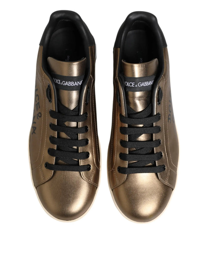 Dolce &amp; Gabbana Sample Sale | Dolce &amp; Gabbana Gold Portofino Calf Leather Sneakers Shoes - | Designer outlet