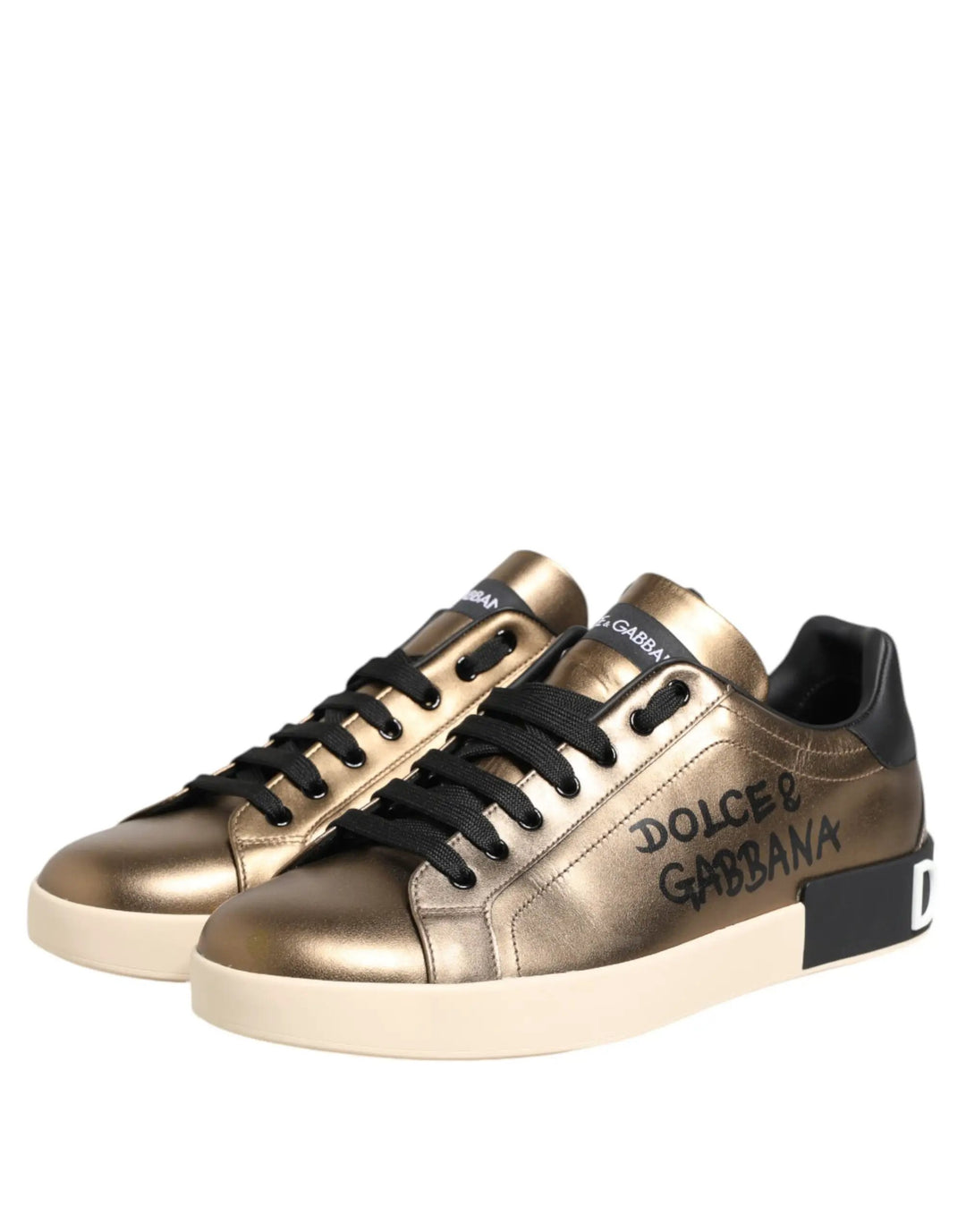 Dolce &amp; Gabbana Sample Sale | Dolce &amp; Gabbana Gold Portofino Calf Leather Sneakers Shoes - | Designer outlet