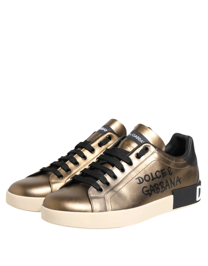 Dolce &amp; Gabbana Sample Sale | Dolce &amp; Gabbana Gold Portofino Calf Leather Sneakers Shoes - | Designer outlet