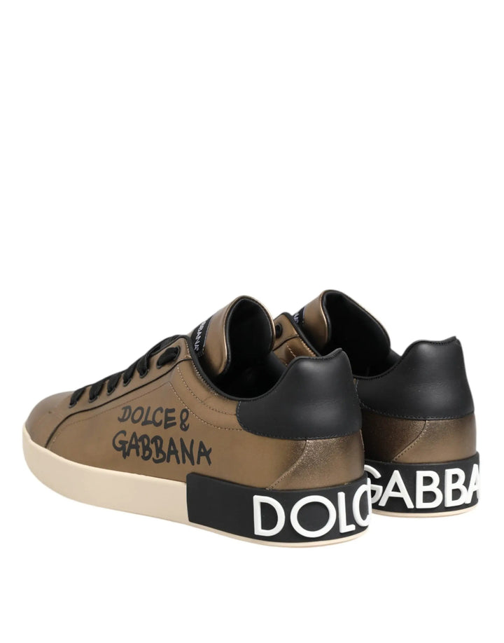 Dolce &amp; Gabbana Sample Sale | Dolce &amp; Gabbana Gold Portofino Calf Leather Sneakers Shoes - | Designer outlet