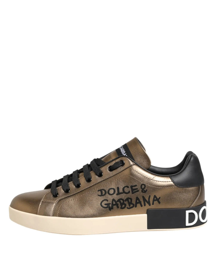 Dolce &amp; Gabbana Sample Sale | Dolce &amp; Gabbana Gold Portofino Calf Leather Sneakers Shoes - | Designer outlet