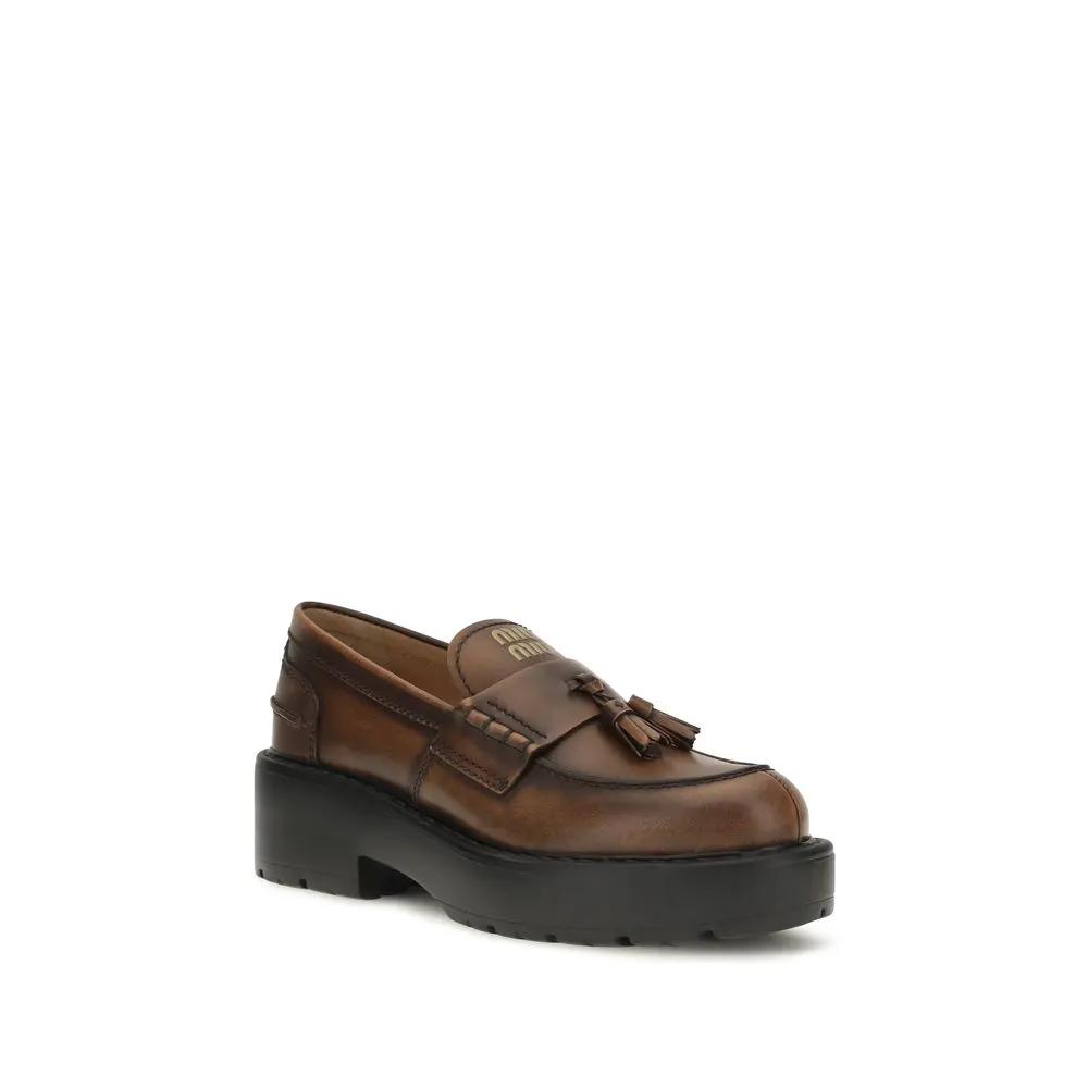 Miu Miu Sample Sale | Miu Miu Brown Calf Leather Bos Taurus Platform Loafers - | Designer outlet