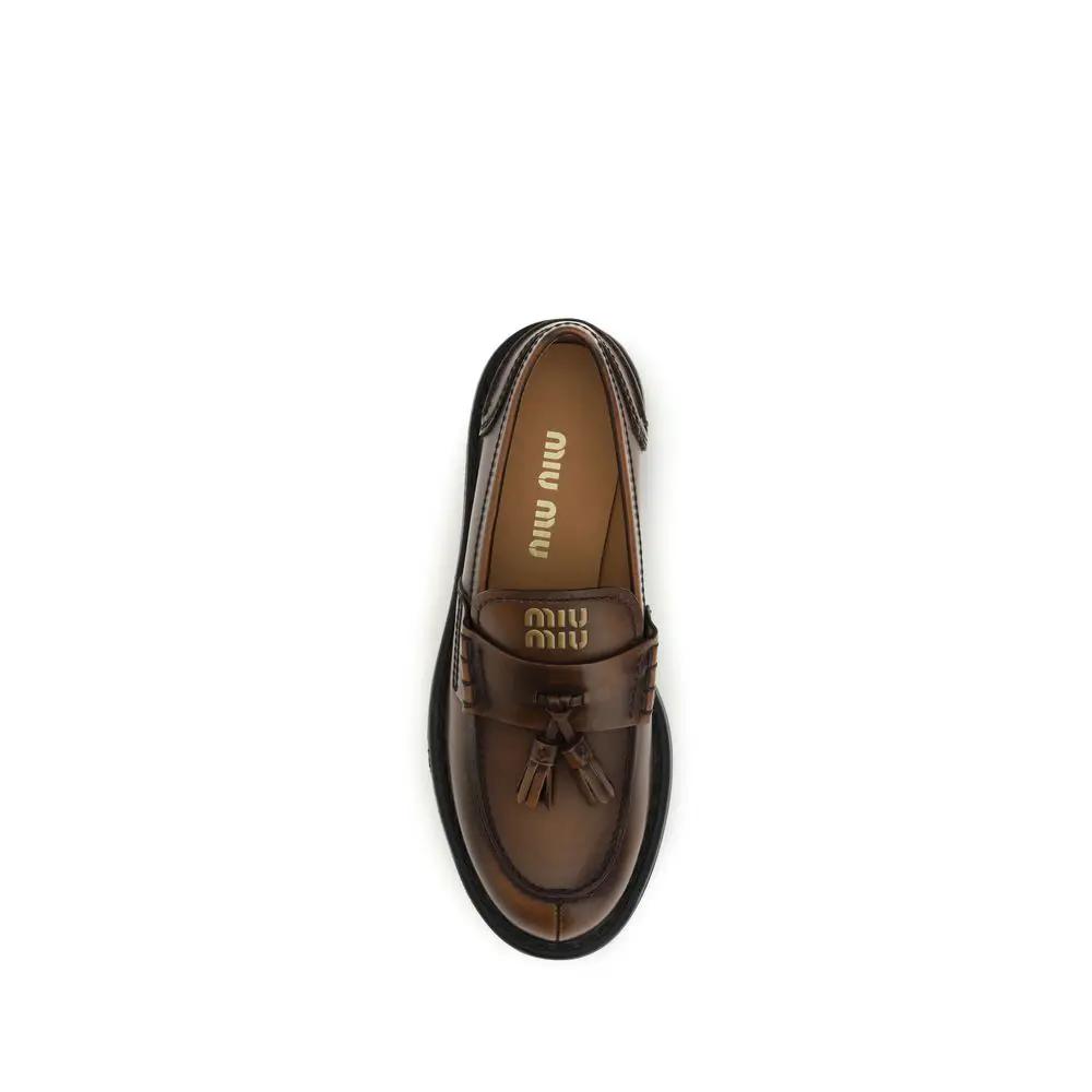 Miu Miu Sample Sale | Miu Miu Brown Calf Leather Bos Taurus Platform Loafers - | Designer outlet