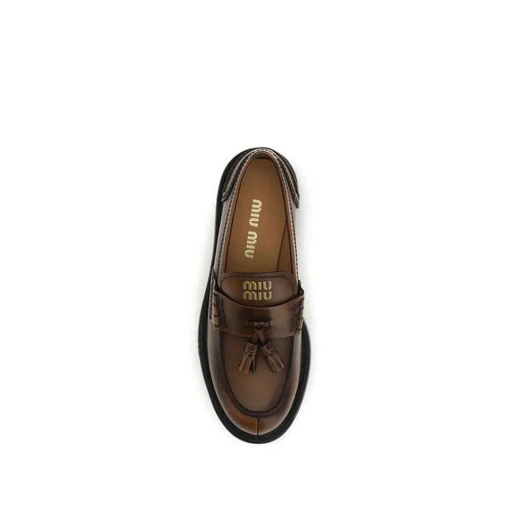 Miu Miu Sample Sale | Miu Miu Brown Calf Leather Bos Taurus Platform Loafers - | Designer outlet