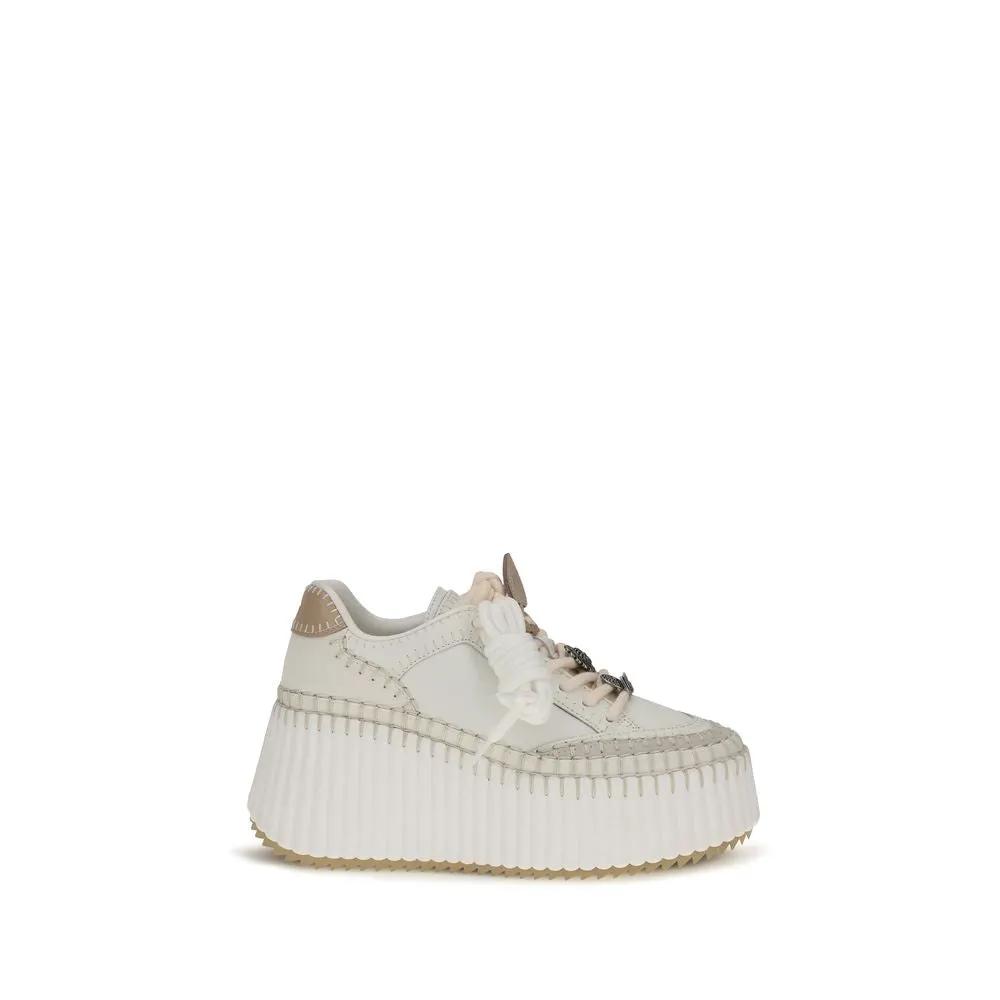 Chloé Sample Sale | Chloé White Calf Leather Bos Taurus Platform Sneakers - | Designer outlet