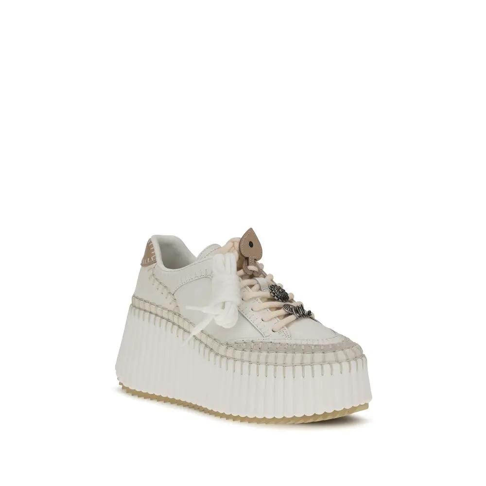 Chloé Sample Sale | Chloé White Calf Leather Bos Taurus Platform Sneakers - | Designer outlet