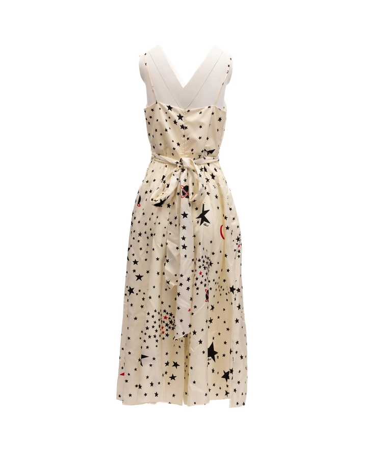 Valentino Garavani Sample Sale | Valentino Garavani Midi Cream With Black And Red Stars Dress - | Designer outlet
