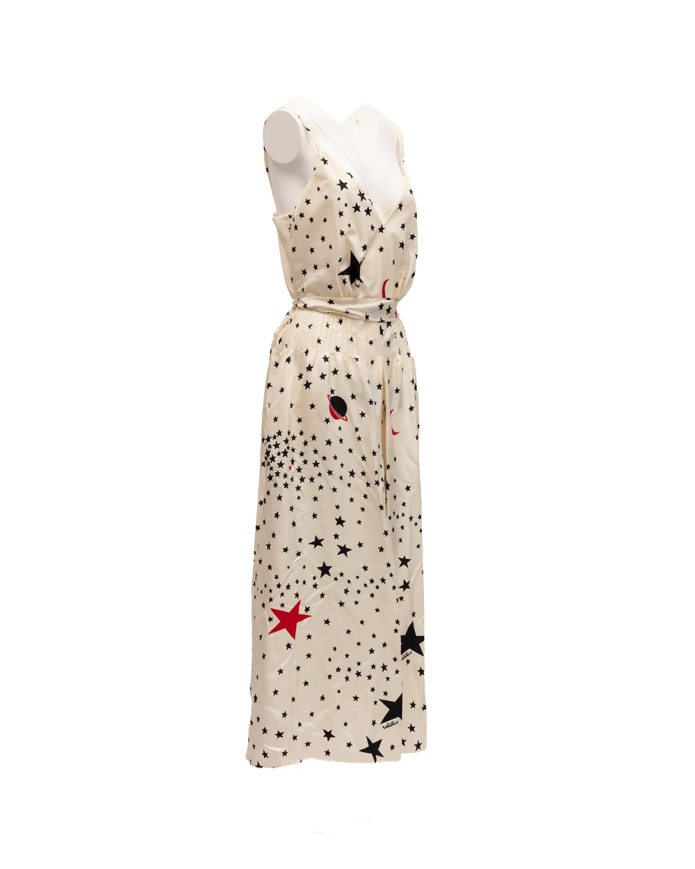 Valentino Garavani Sample Sale | Valentino Garavani Midi Cream With Black And Red Stars Dress - | Designer outlet
