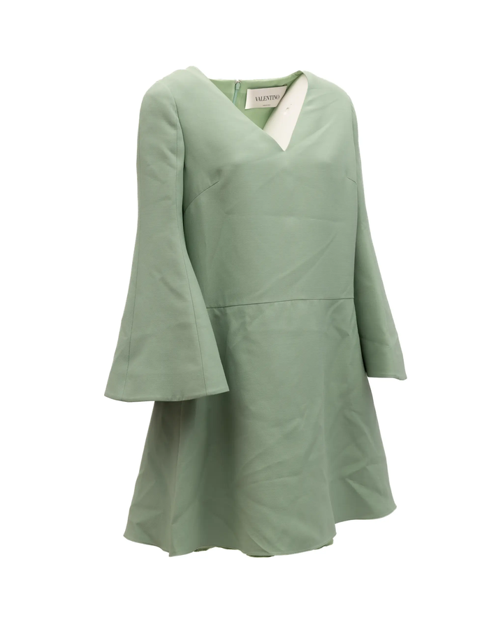 Valentino Garavani Sample Sale | Valentino Garavani Sage Green V-Neck Dress with Bell Sleeves - | Designer outlet
