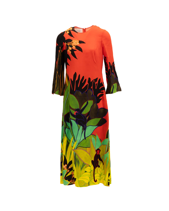 Valentino Garavani Sample Sale | Valentino Garavani Tropical Print Long Sleeve Midi Dress - | Designer outlet