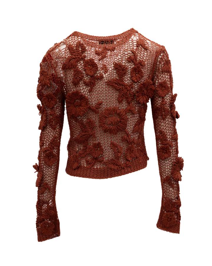 Valentino Garavani Sample Sale | Valentino Garavani Rust Crochet Floral Top - | Designer outlet