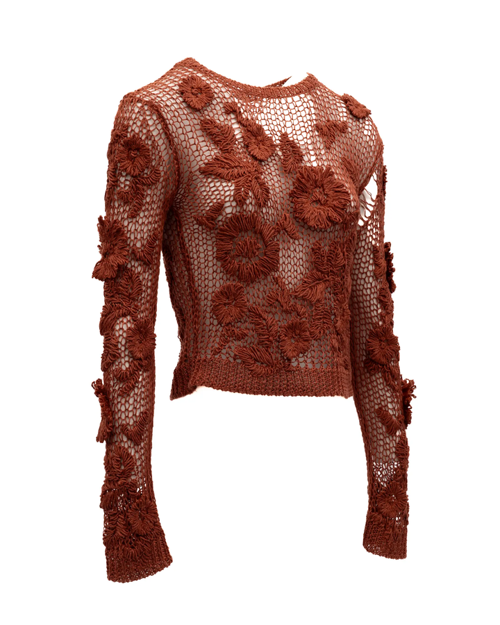 Valentino Garavani Sample Sale | Valentino Garavani Rust Crochet Floral Top - | Designer outlet