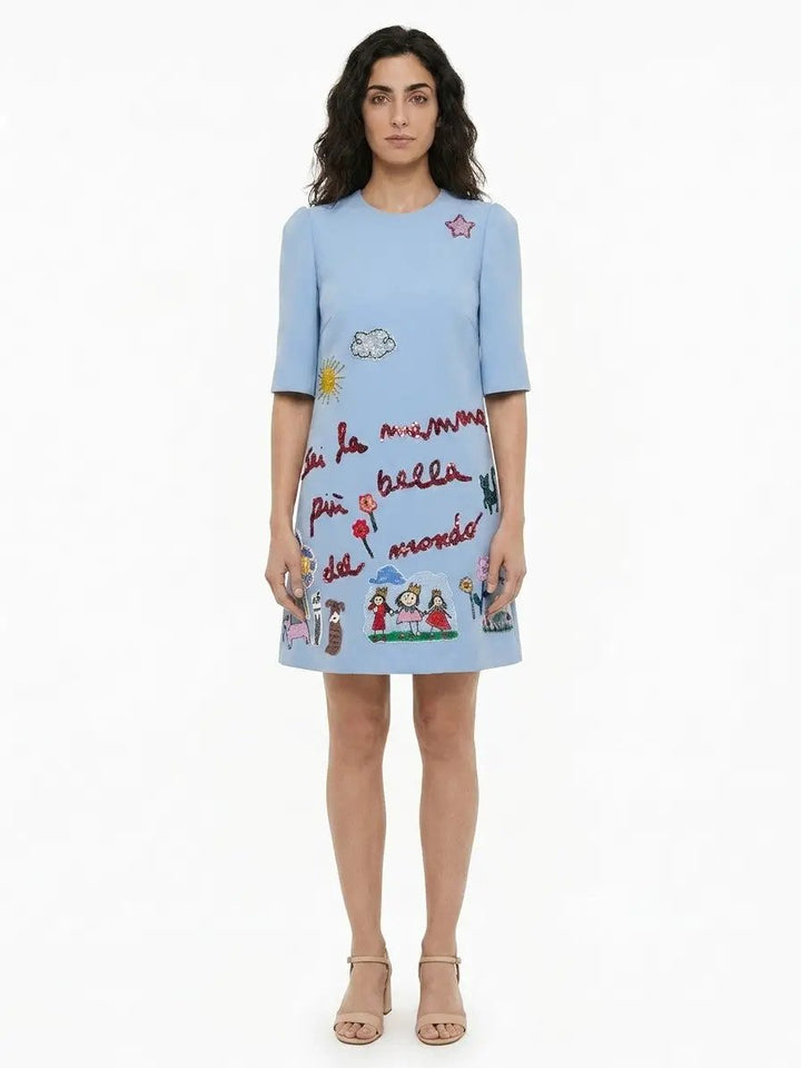 Dolce &amp; Gabbana Sample Sale | Dolce &amp; Gabbana Light Blue Virgin Wool Casual Dress - | Designer outlet