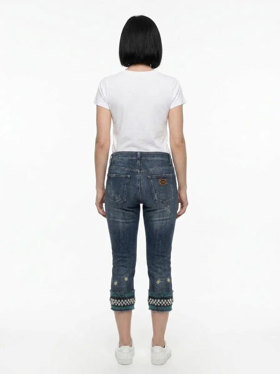 Dolce &amp; Gabbana Sample Sale | Dolce &amp; Gabbana Blue Cotton Cropped Jeans - | Designer outlet