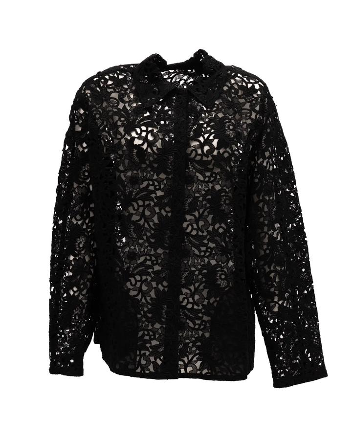 Valentino Garavani Sample Sale | Valentino Garavani Black Floral Lace Shirt - | Designer outlet
