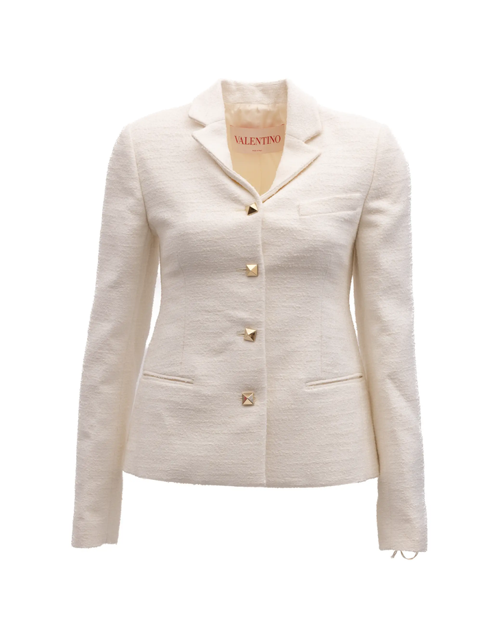 Valentino Garavani Sample Sale | Valentino Garavani Off-White Tailored Blazer with Gold Stud Buttons - | Designer outlet