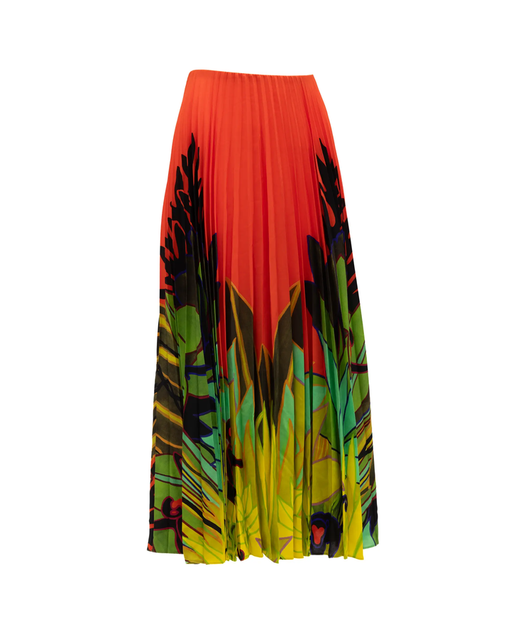 Valentino Garavani Sample Sale | Valentino Garavani Orange Pleated Floral Skirt - | Designer outlet