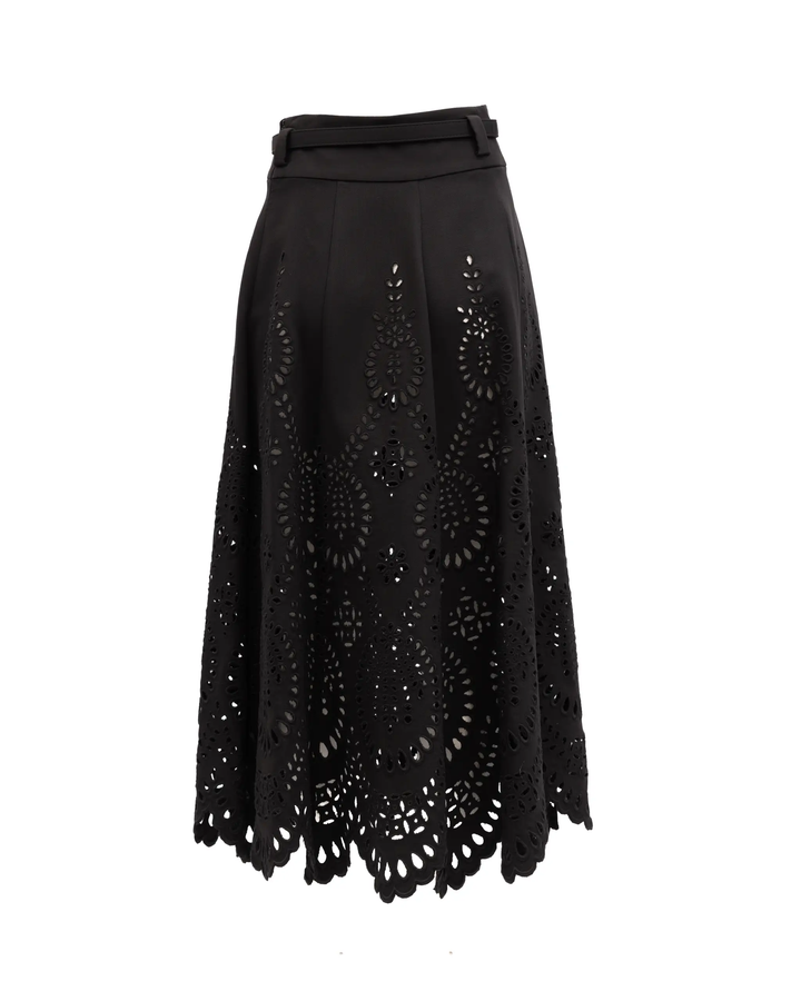 Valentino Garavani Sample Sale | Valentino Garavani Cut-Out Floral Midi Black Skirt - | Designer outlet