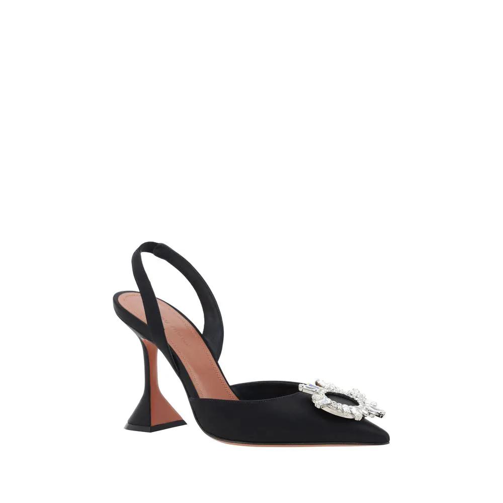 Amina Muaddi Sample Sale | Amina Muaddi Black Satin High Heel Pumps - | Designer outlet