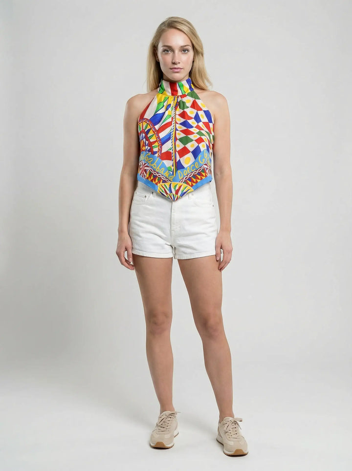 Dolce &amp; Gabbana Sample Sale | Dolce &amp; Gabbana Multicolor Silk Sleeveles T-Shirt - | Designer outlet