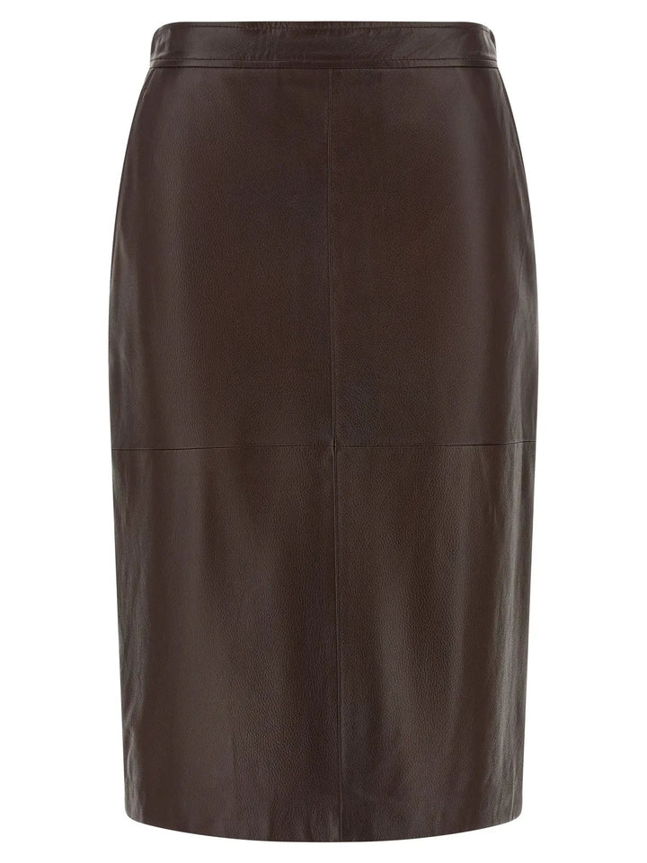 Max Mara Sample Sale | Max Mara Brown Lamb Leather Midi Skirt - | Designer outlet