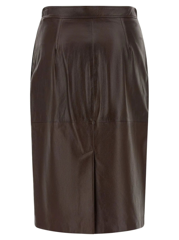 Max Mara Sample Sale | Max Mara Brown Lamb Leather Midi Skirt - | Designer outlet