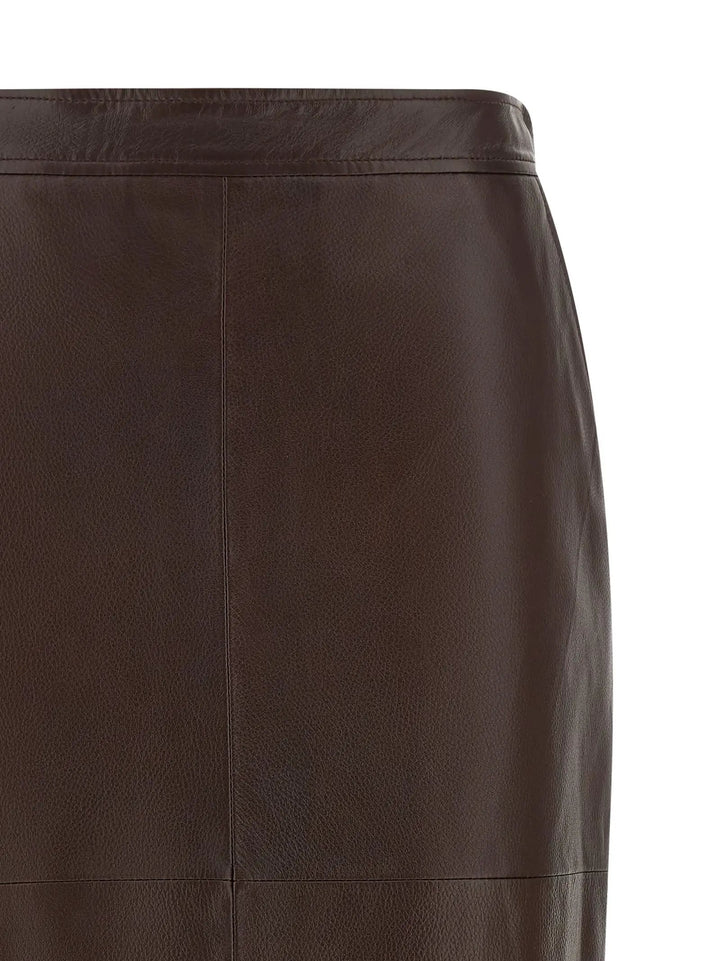 Max Mara Sample Sale | Max Mara Brown Lamb Leather Midi Skirt - | Designer outlet