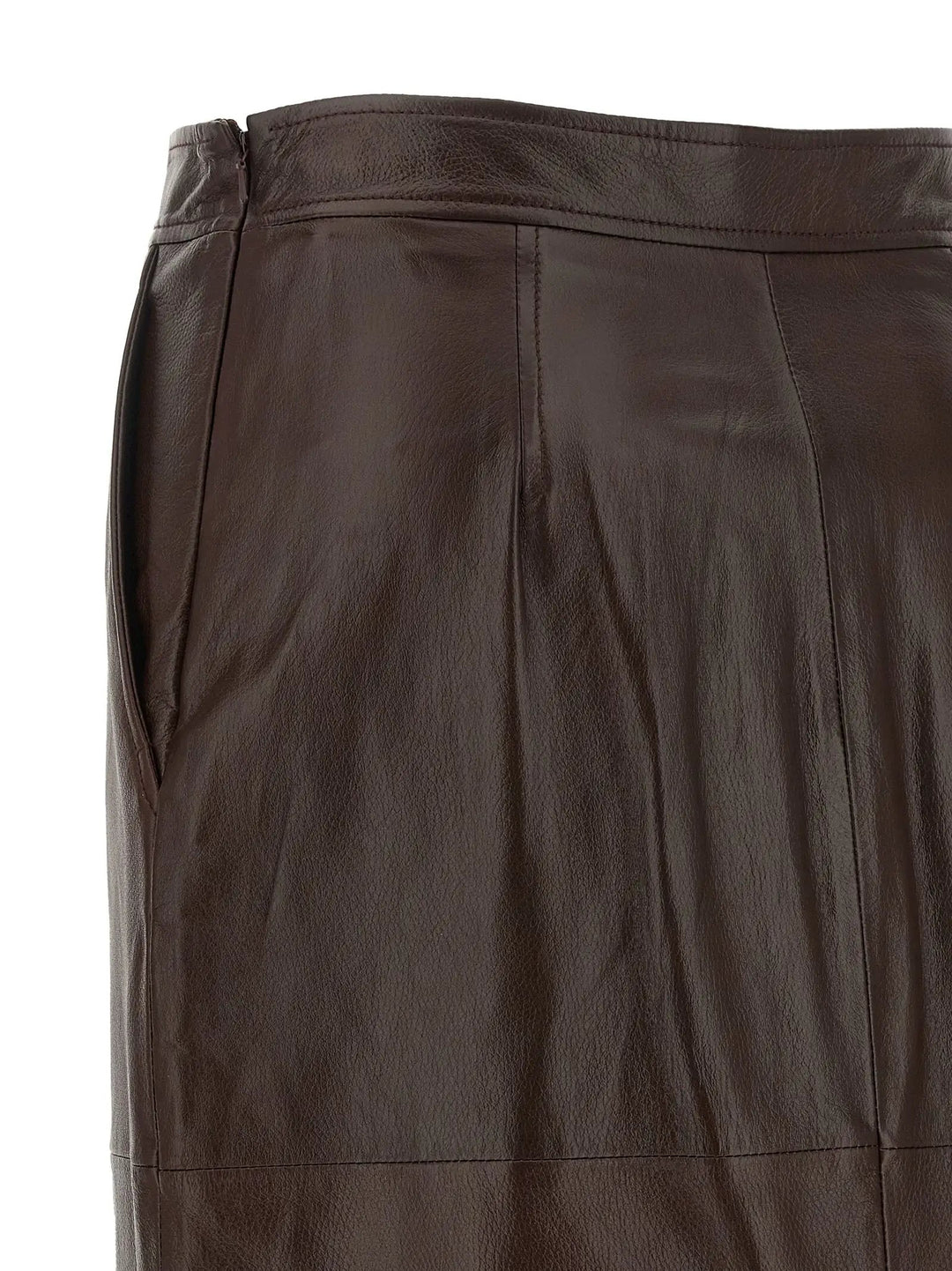 Max Mara Sample Sale | Max Mara Brown Lamb Leather Midi Skirt - | Designer outlet