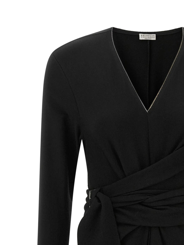 Brunello Cucinelli Sample Sale | Brunello Cucinelli Black Virgin Wool Midi Dress - | Designer outlet