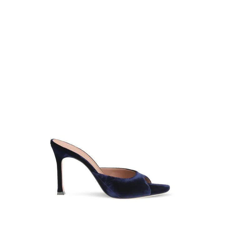Amina Muaddi Sample Sale | Amina Muaddi Blue Velvet Stiletto Heel Sandals - | Designer outlet